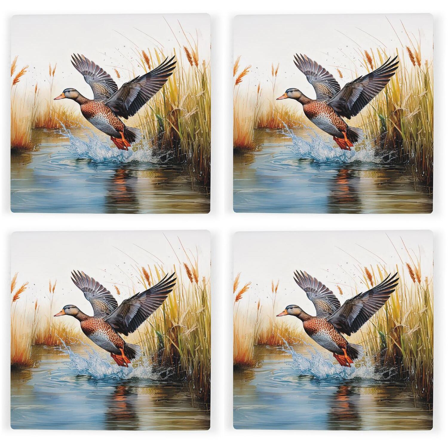 Flying Duck Square Coaster Set - 4x Ceramic Drinks Coasters Animal Lover Gift - Image 2