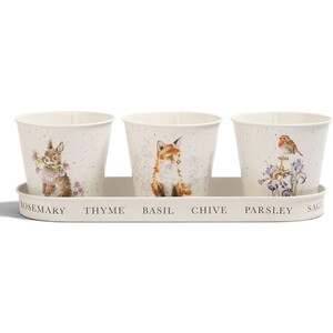 Set of Three Woodland Herb Pots on Tray