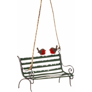 Robins on Park Bench Christmas Tree Decoration