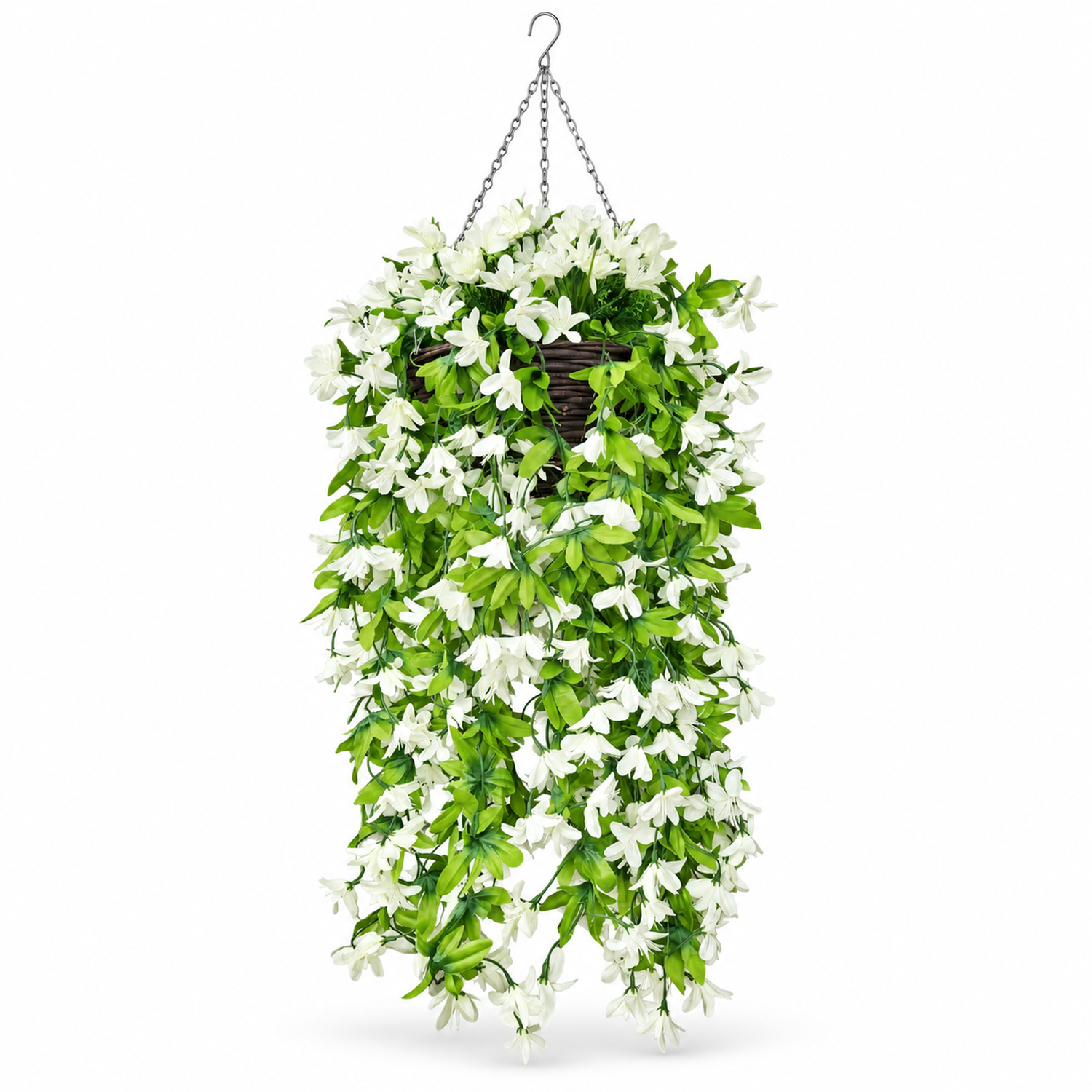 B&Q - 90Cm Trailing Lily Hanging Basket With 480 White Flowers In Rattan Wicker Basket For Indoor Or Garden Use - Image 2