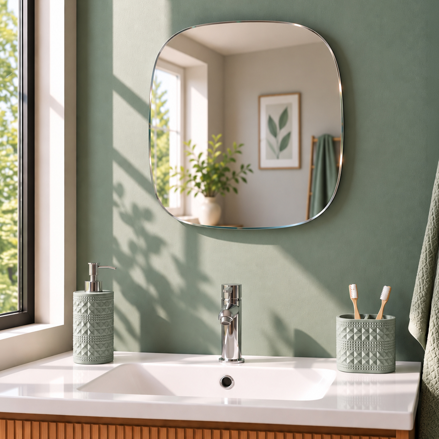 Showerdrape Harrow Squircle Soft Square Bevelled Edge Mirror in Metallic Silver | Size: Small