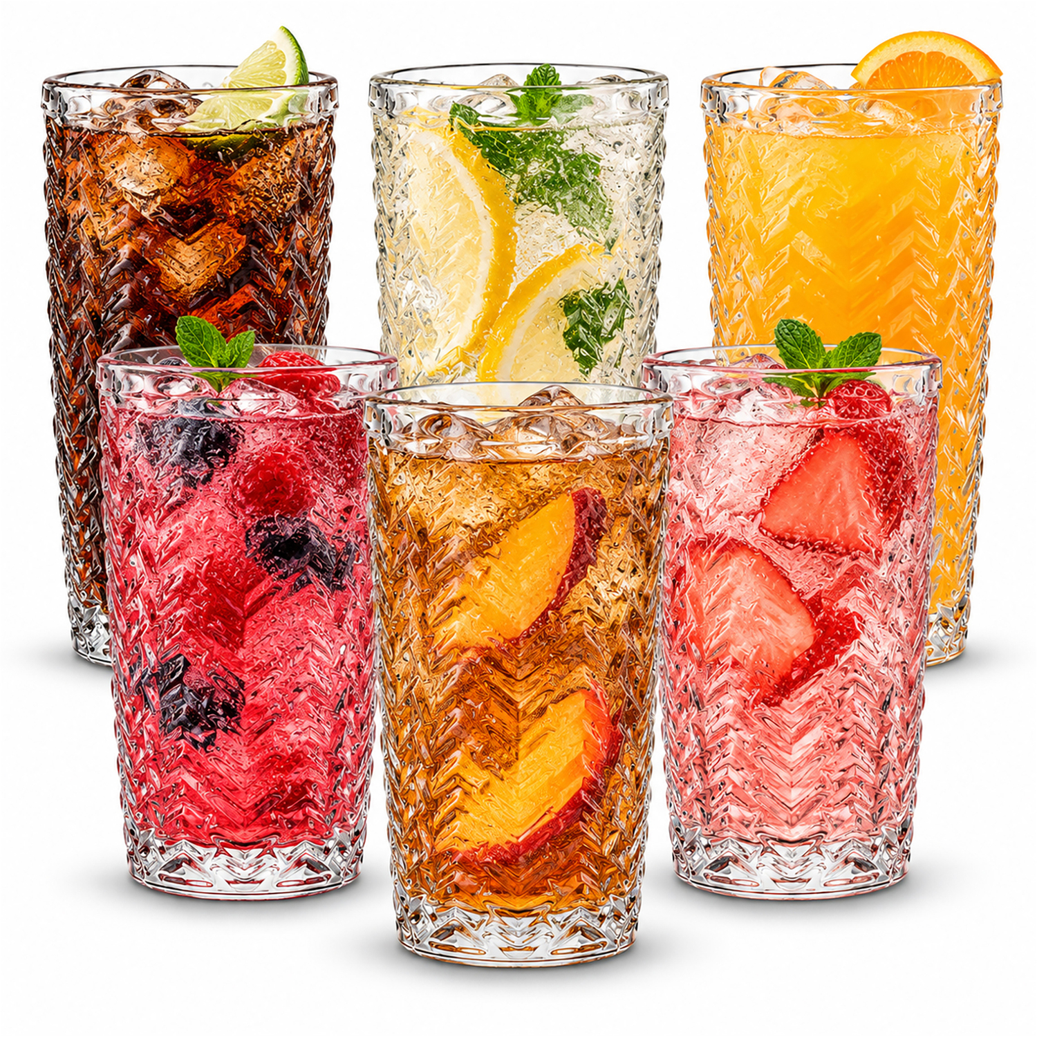 Simpa Chevron Arrow Highball Glasses - 380Ml - Set Of 6 - Clear