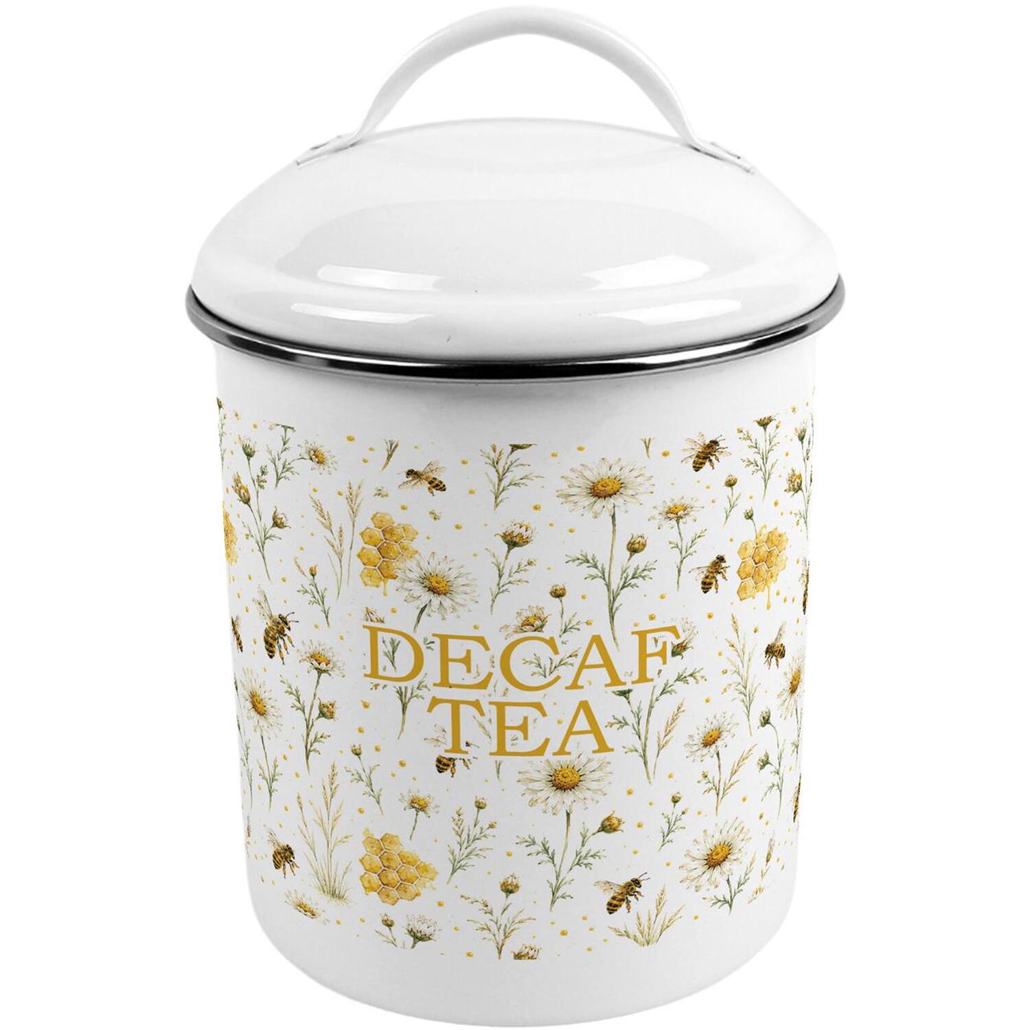 Purely Home Bee Meadow Decaf Tea Canister - Metal Kitchen Storage Container - Yellow