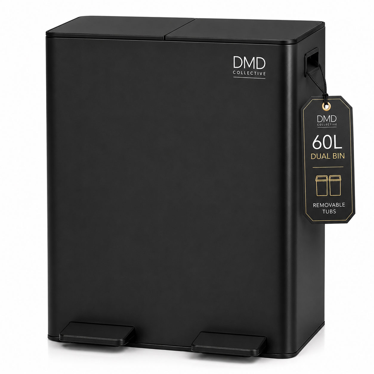 Rackhams Black Dual Kitchen Bin – 60L Stainless Steel Waste & Recycling Bin - Image 3