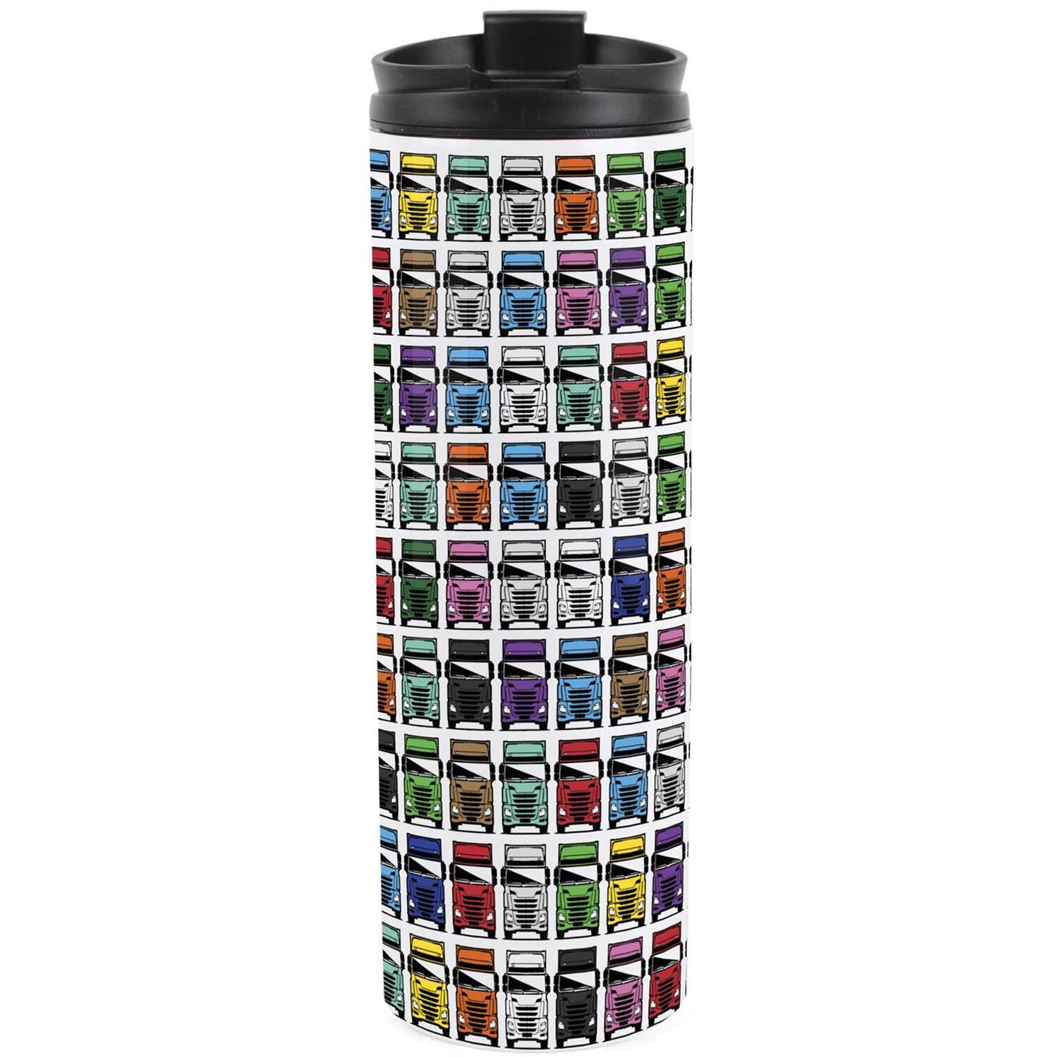 B&Q -  Colourful Trucks Travel FlasksGift For Truck DriversReusable Stainless Steel Vacuum-Sealed Double-Walled 500Ml Flask - Image 3