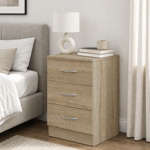 HOMCOM Modern 3 Drawers Side Table, Bedside Table with Wood Effect