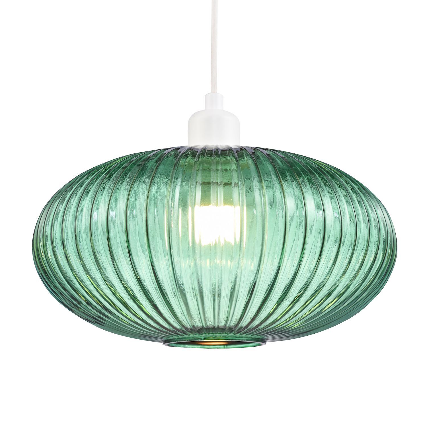 Happy Homewares Green Modern Designer Emerald Forest Line Ribbed Glass Oval Pendant Lamp Shade - Image 3