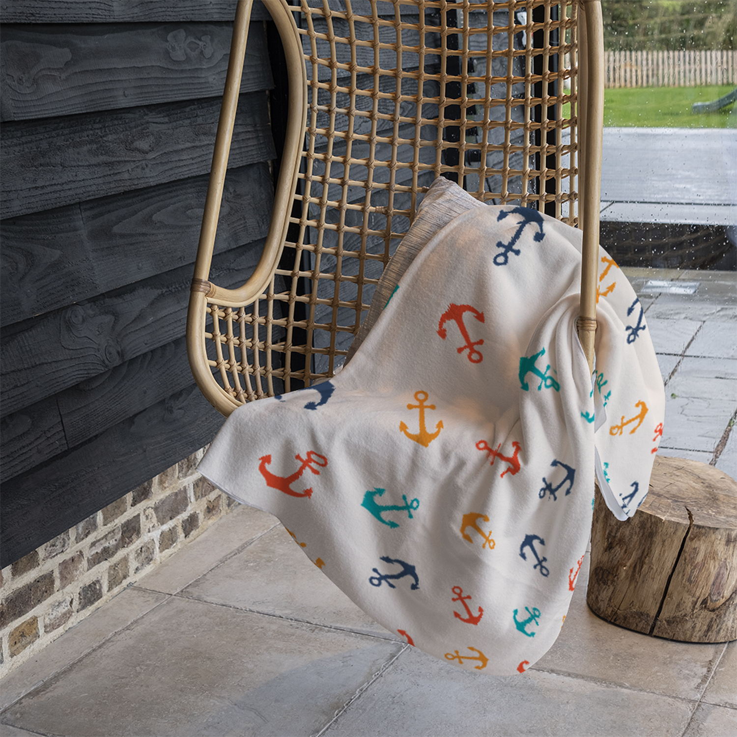 Multi Coloured Anchors Blanket - Yellow