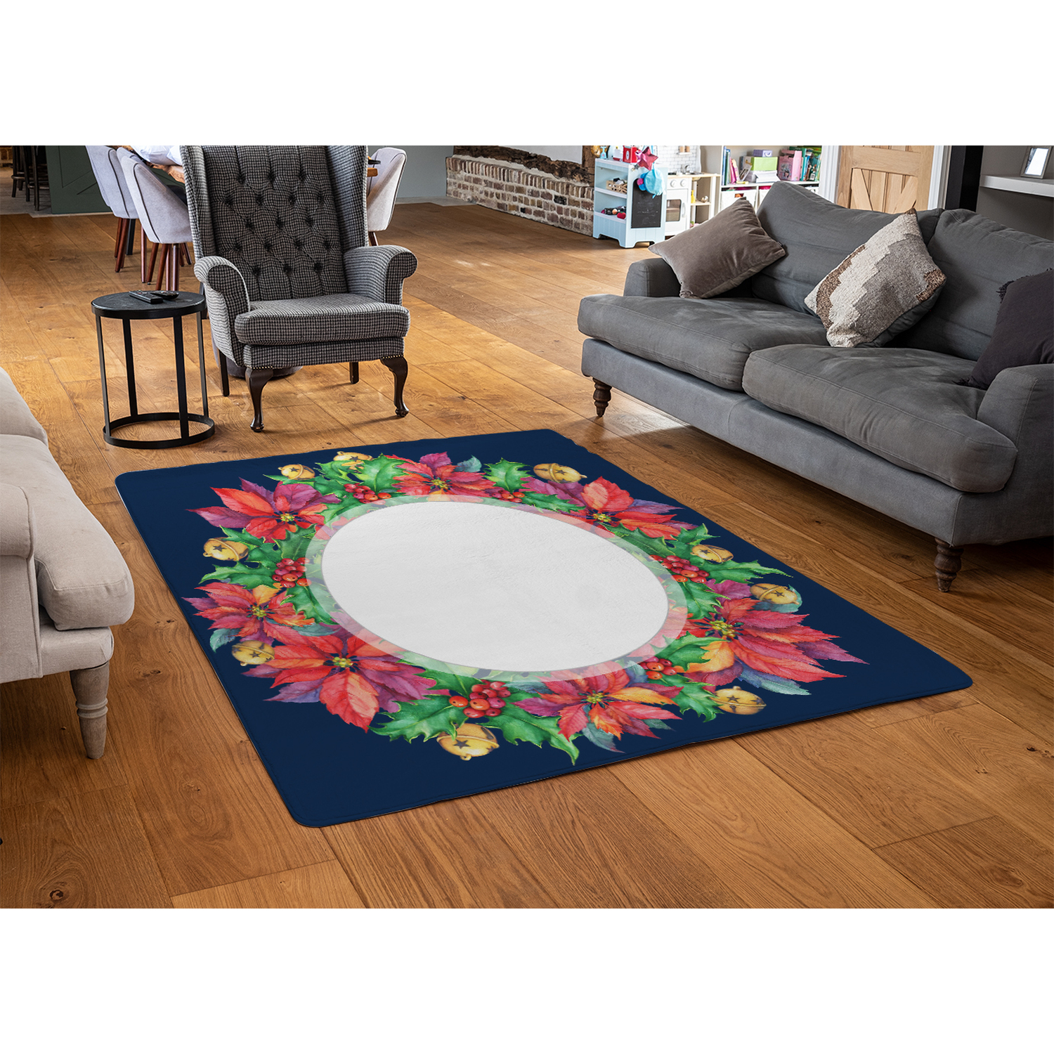 Holly  Bright Leaves Rug - Blue / 150cm thumbnail