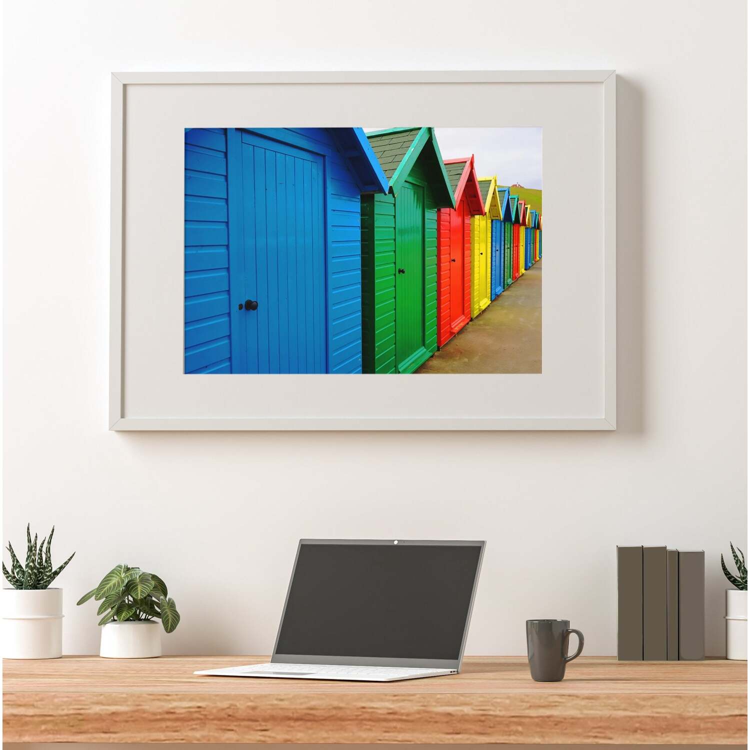 Warren Reed - Designer - Beach Huts, Whitby Art Print - Blue / 42cm thumbnail