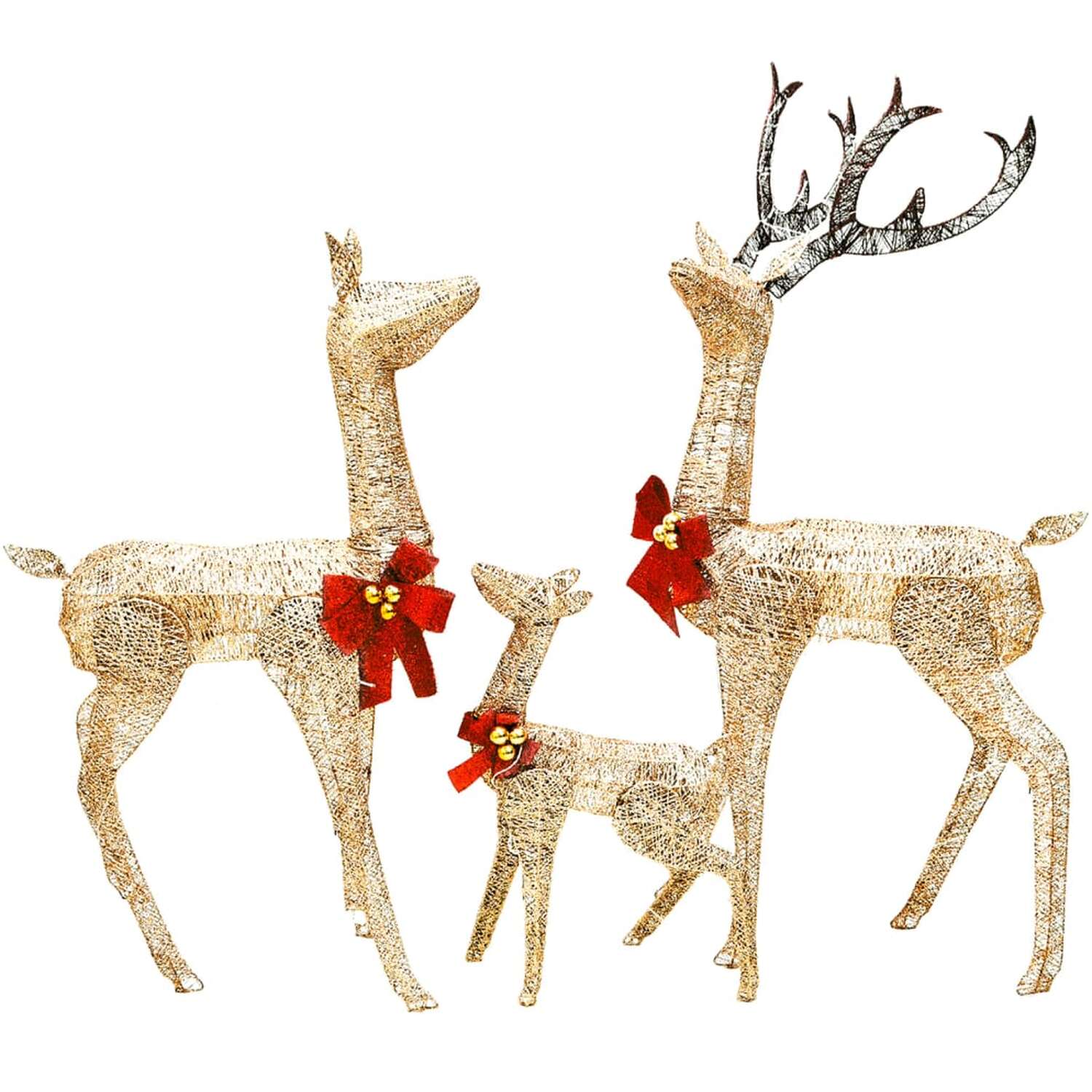 Image of Christmas Reindeer Family Set of 3 with LEDs - Gold