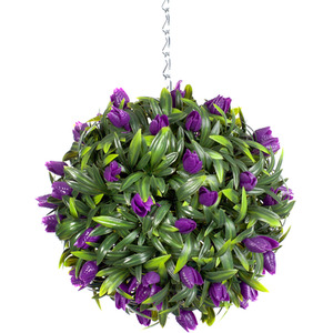 Best Artificial Outdoor 24cm Purple Tulip Hanging Basket Flower Topiary Ball