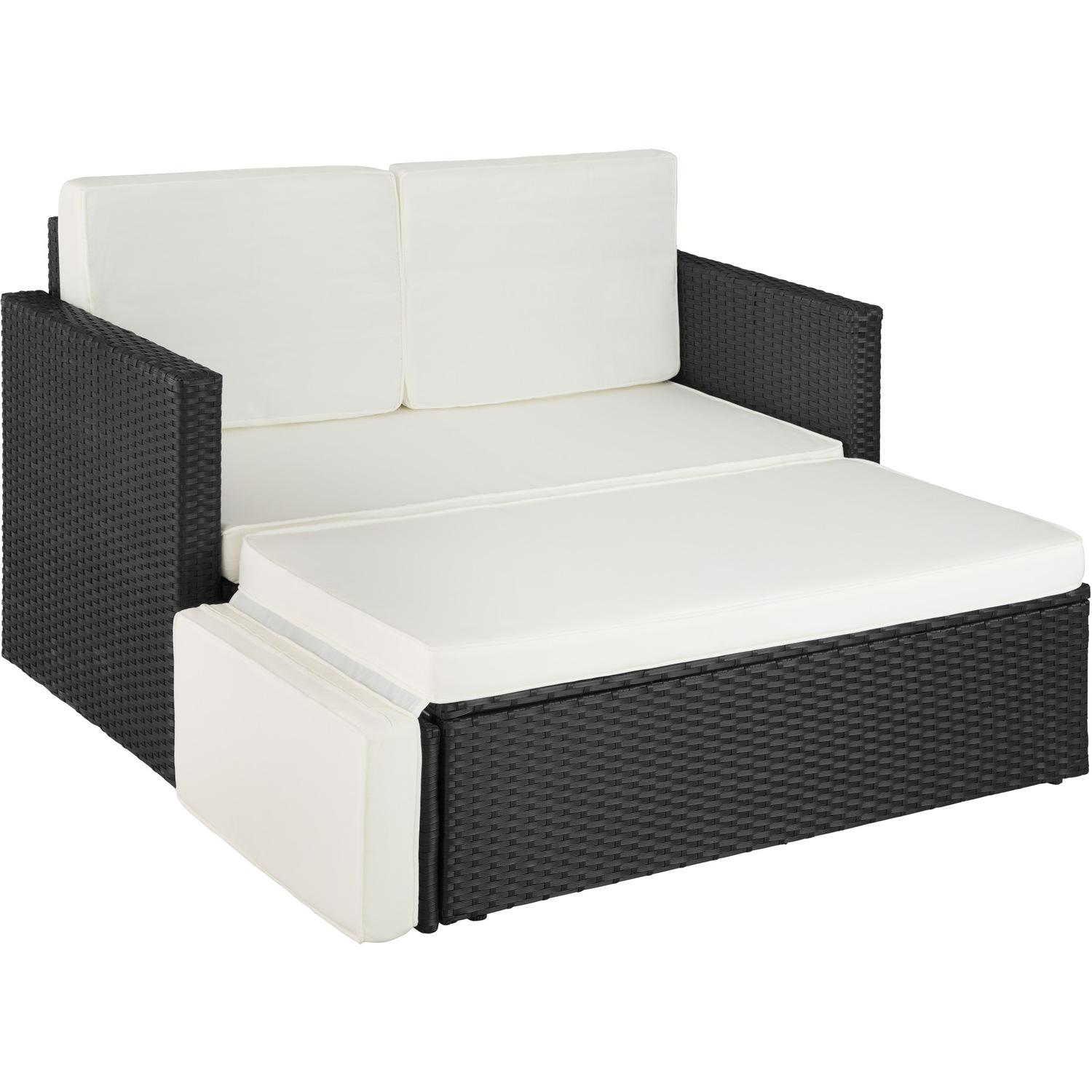 TECTAKE - Rattan Garden Sofa Corfu 2 Seater 1 Stool - Black thumbnail