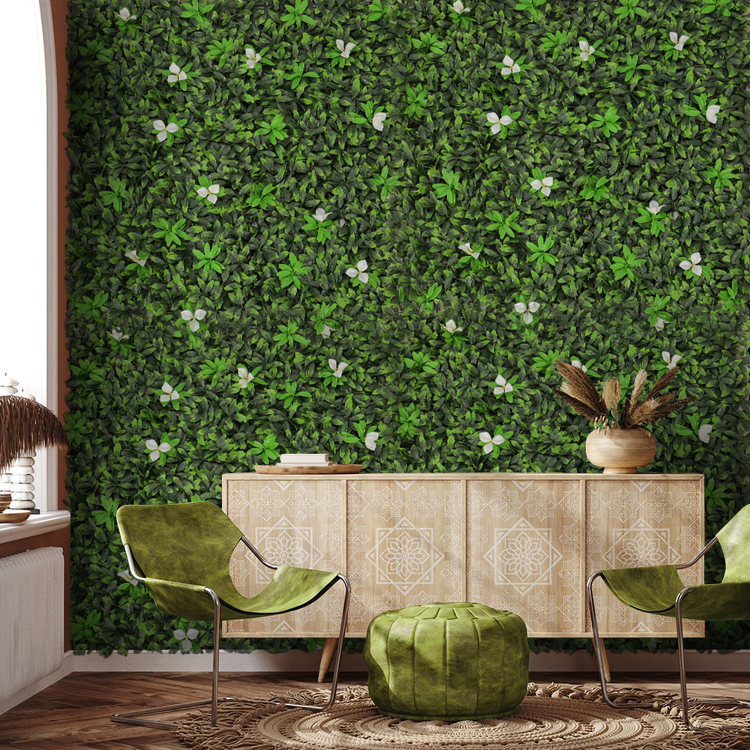 Artificial Green Plant Landscape Fake Grass Lawn Background - Green