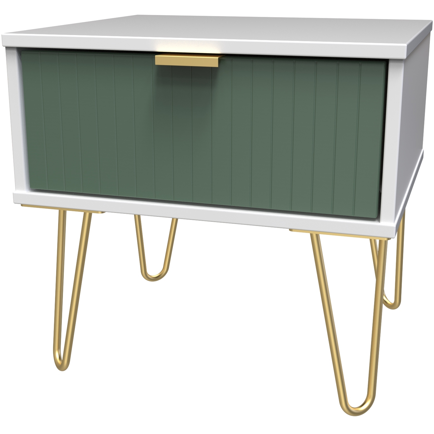 Linear Ready Assembled 1 Drawer Bedside Cabinet - Labrador Green White