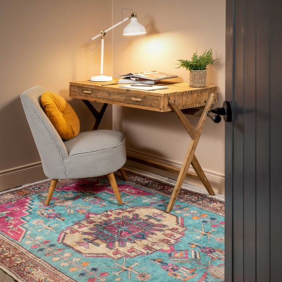 Distressed Bordered Persian Style Non Slip Washable Area Rug