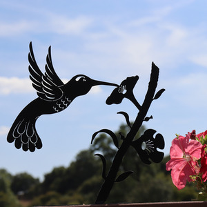 Hummingbird Branch Stand Metal Black Silhouette Decoration