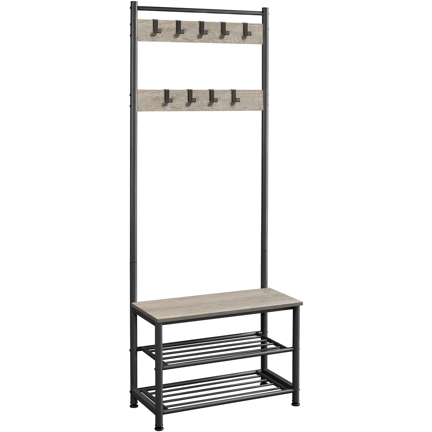 Yaheetech - Metal Hall Tree with Shoe Storage Bench - Grey thumbnail
