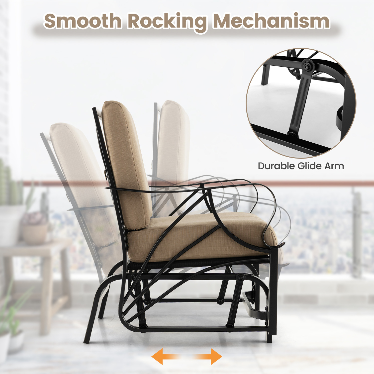 Garden Metal Glider Chair Armchair - Brown