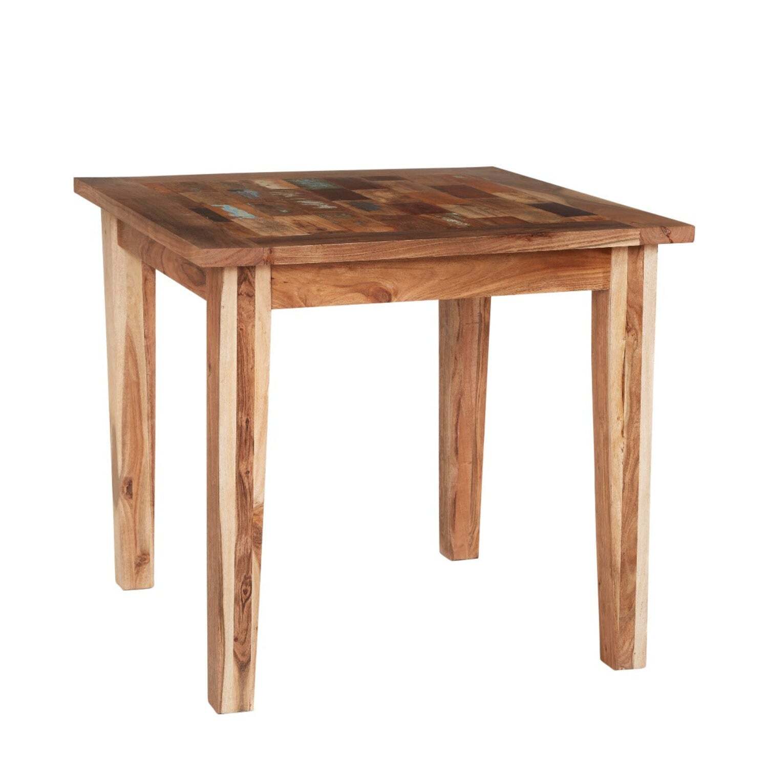 Reclaimed Boat Small Square Wooden Dining Table Set With 4 Chairs - Multicolour