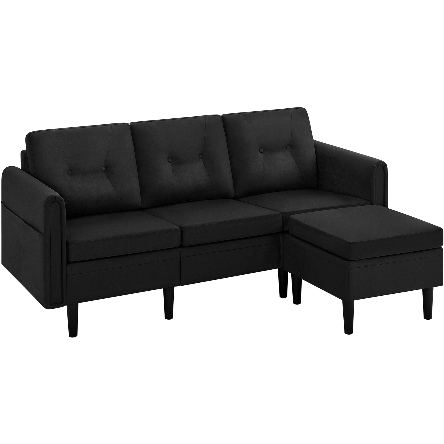 Yaheetech - 3-Seater Sofa with Ottoman - Black thumbnail