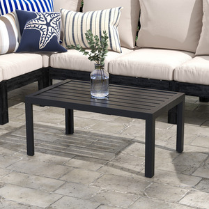 Outsunny Outdoor Coffee Table Patio Side Table with Slat Tabletop for Balcony