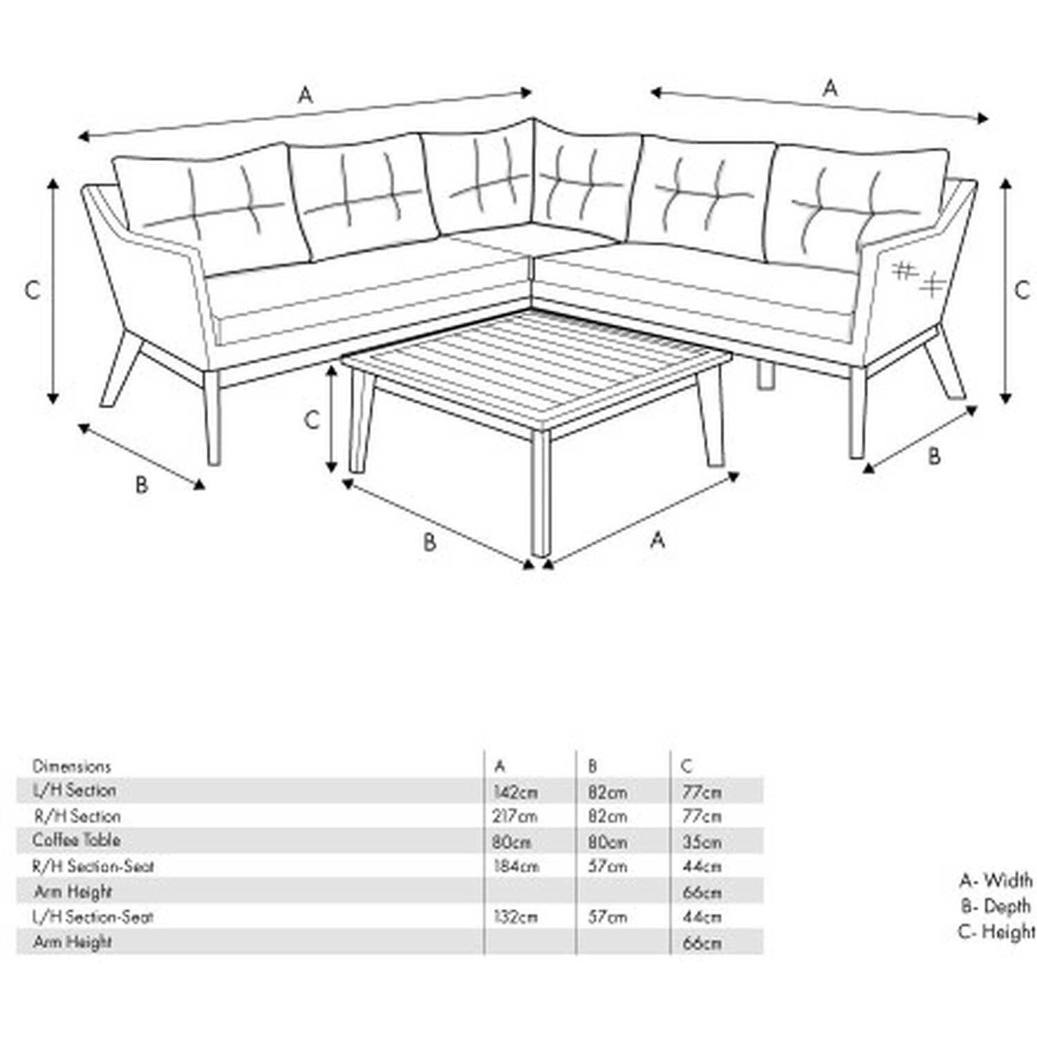 5 Seater Outdoor Corner Sofa Set With Table - Grey