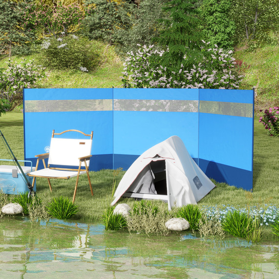 Outsunny Camping Windbreaks w Clear Windows and Carry Bag, 440 x 140cm, Blue