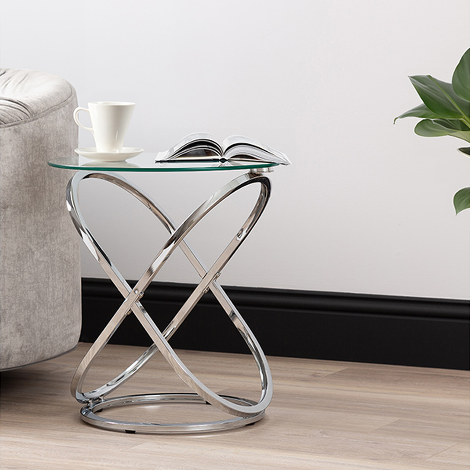 Round Side Table with Glass Top