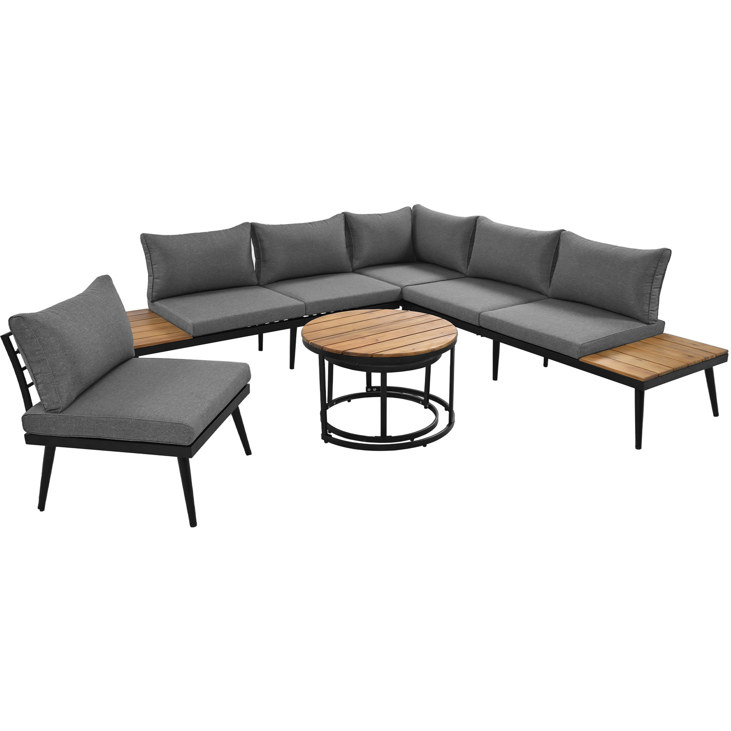 6 Seater Lux Outdoor Garden Patio Sofa Set With 2 Coffee Tables - Grey