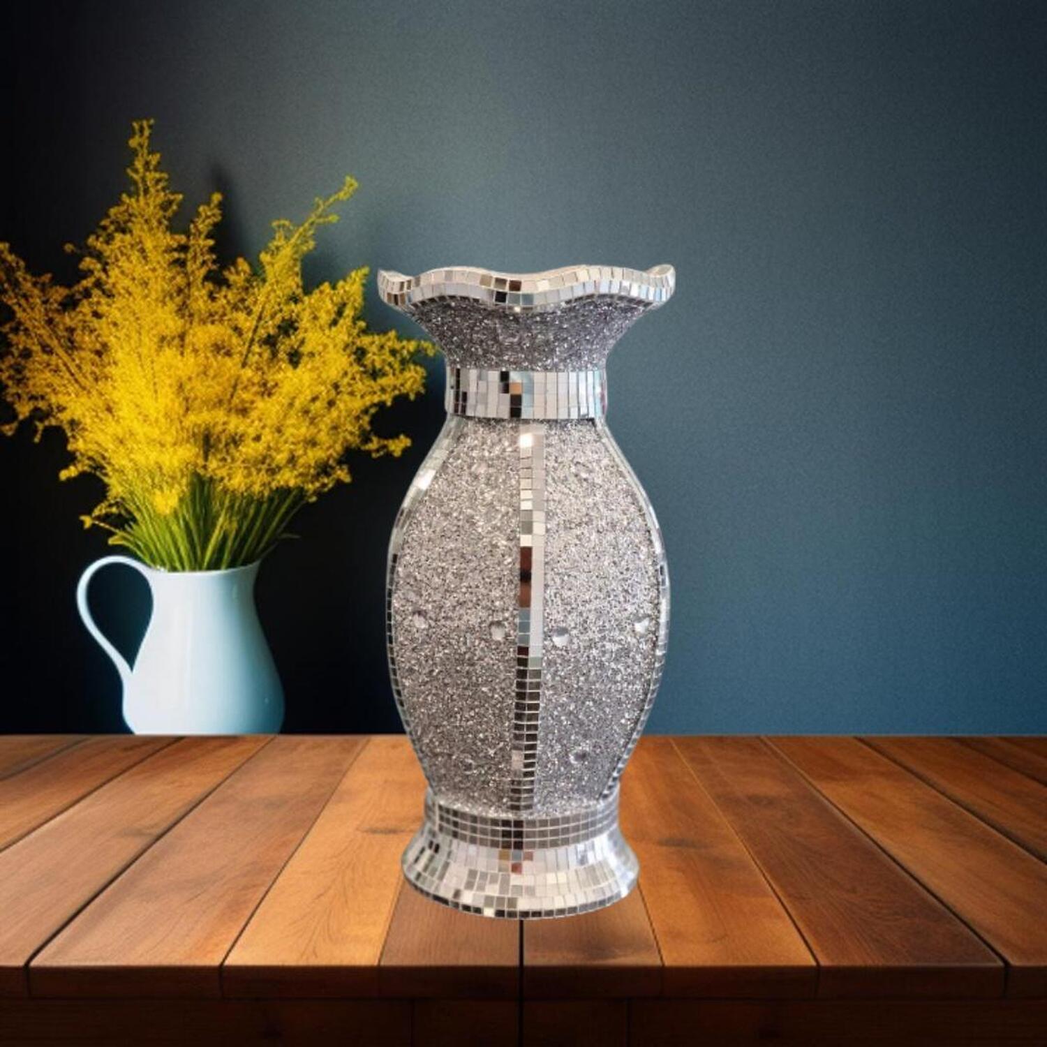 Silver Ceramic Mirrored Pot Vase Glitter Home Decoration Flower - Silver