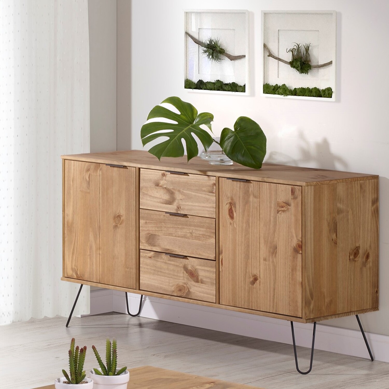 Augusta Medium Sideboard With 2 Doors And 3 Drawers Storage Unit - Antique Waxed Pine