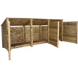 Triple Bay Wooden Log Store With Reverse Roof And Doors