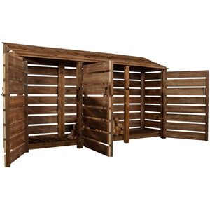 Slatted Triple Bay Wooden Log Store With Door