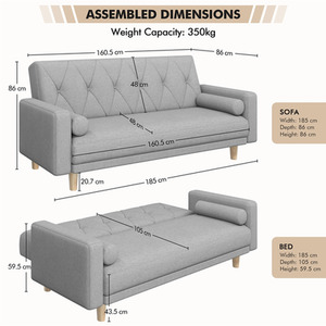 Yaheetech 3 Seater Sofa Bed with 2 Pillows shot 5701176