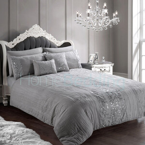 Pleated Sequin Soft Touch Duvet Cover  Pillowcase Set