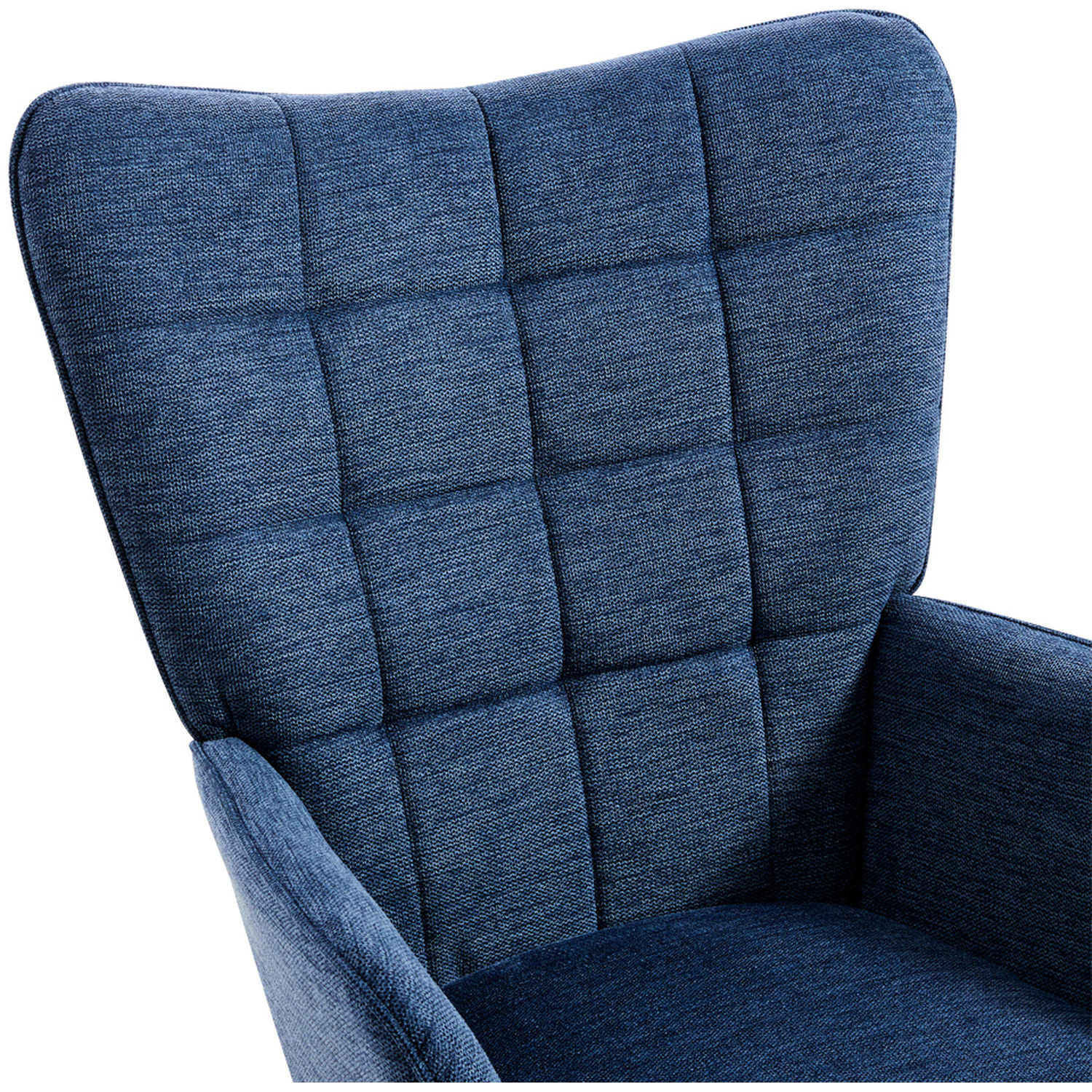 Upholstered Wingback Armchair With Footstool - Dark Blue