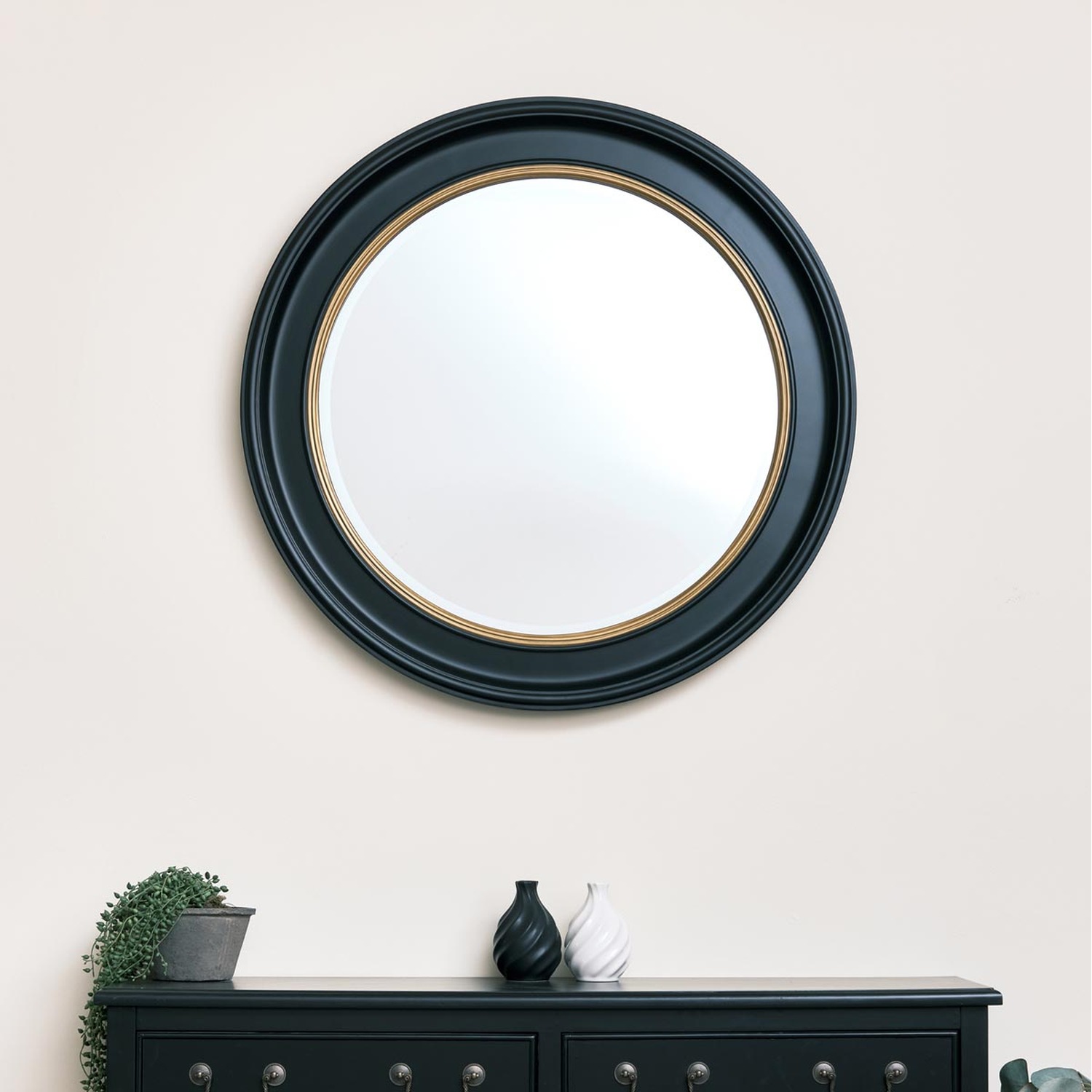 Image of Round Wall Mounted Mirror - Black&hellip;