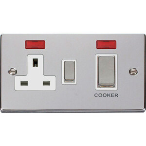 Polished Chrome Cooker Control Ingot 45A With 13A Switched Plug Socket  2 Neons