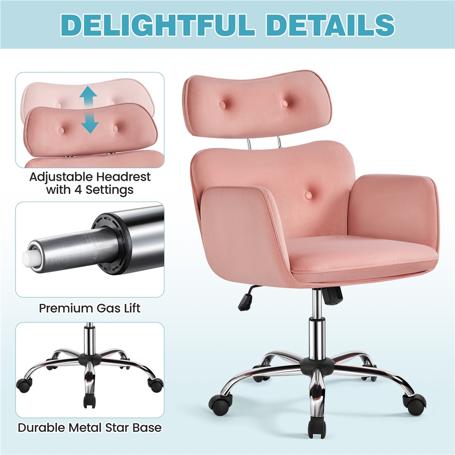Rolling Swivel Computer Chair Vanity Chair - Pink