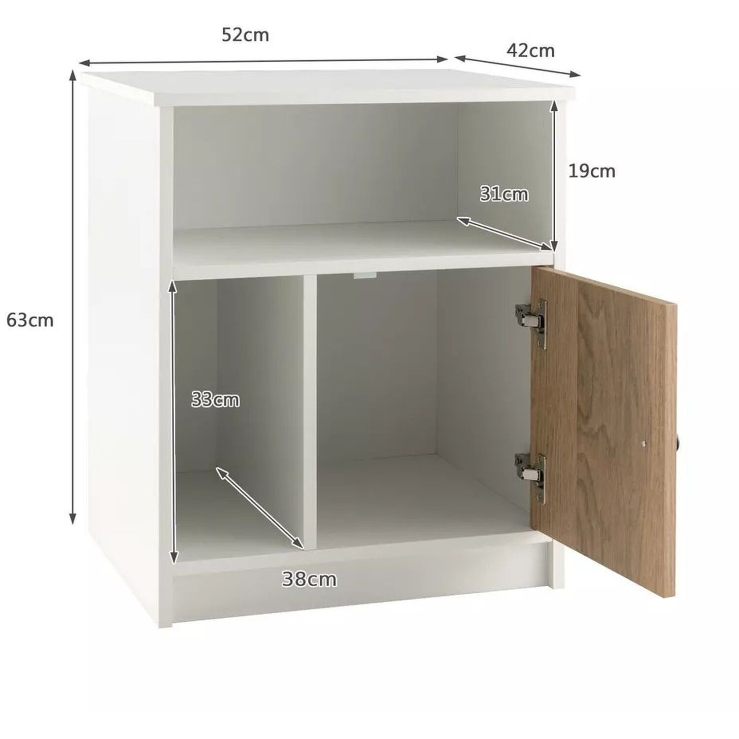 Set Of 2 White And Natural Modern Bedside Tables With Door - Natural