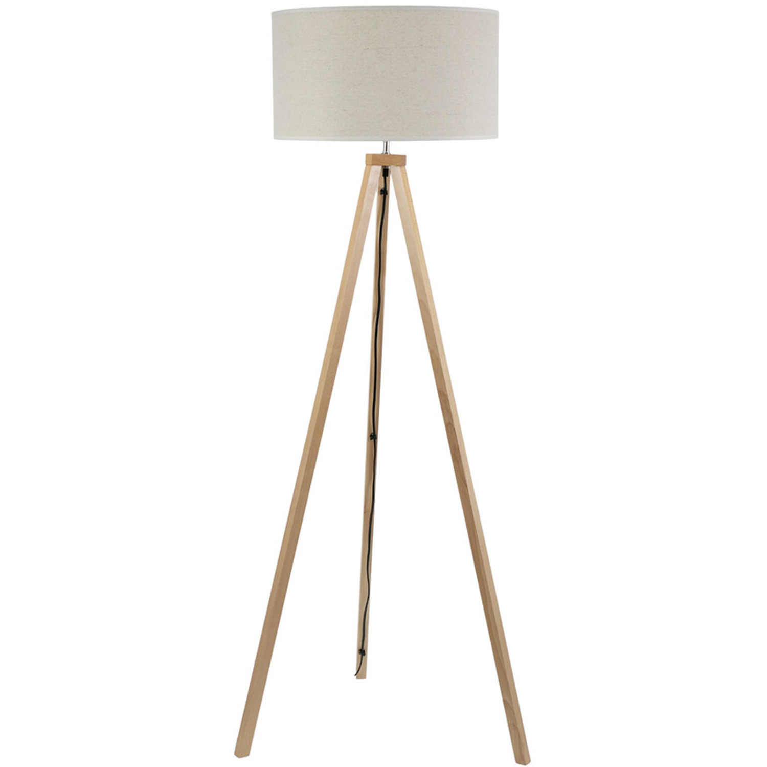 Barbro Wooden Tripod Floor Lamp with Natural Linen Drum Shade - White / Yes