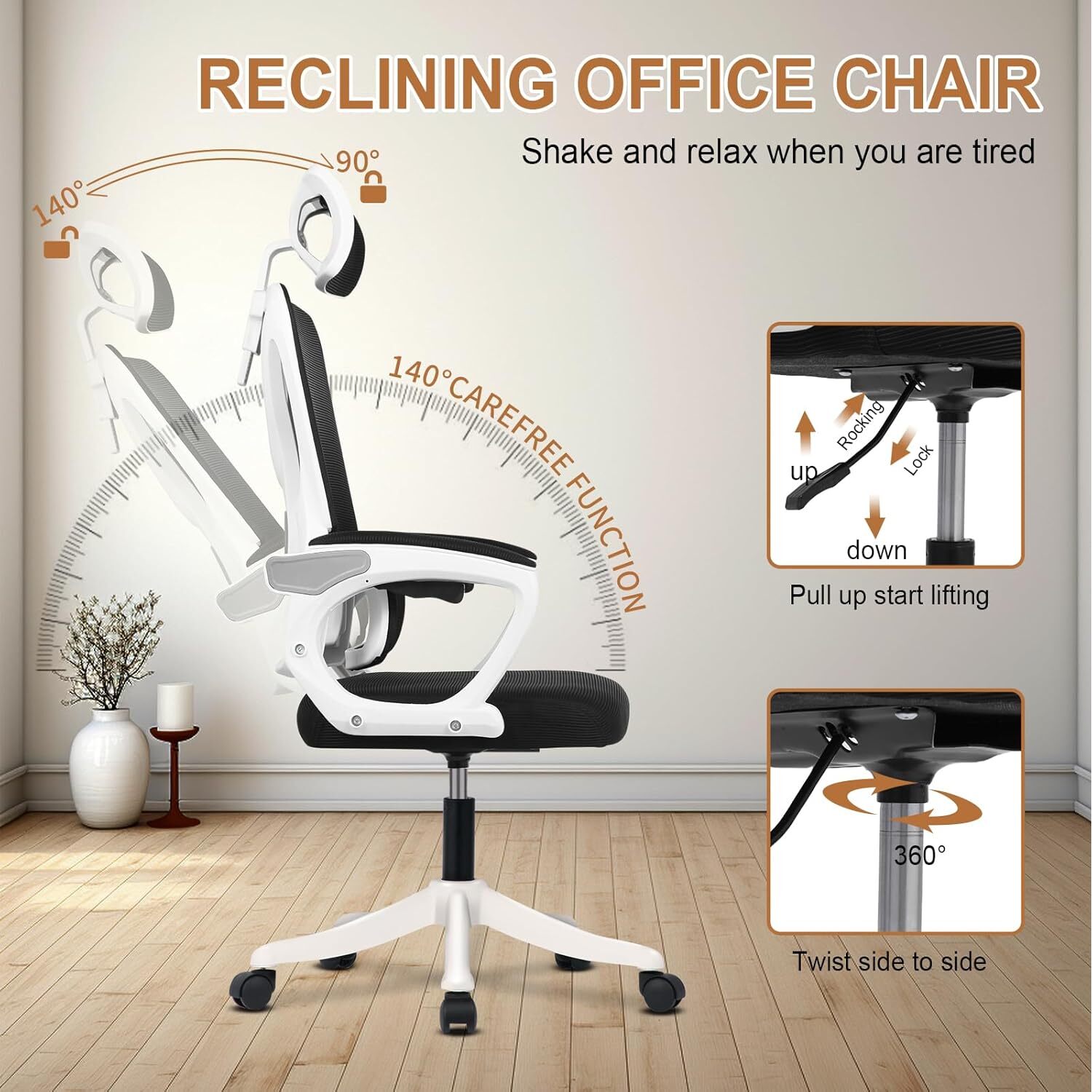 Adjustable Ergonomic Office Chair With Back Support And Headrest - Black