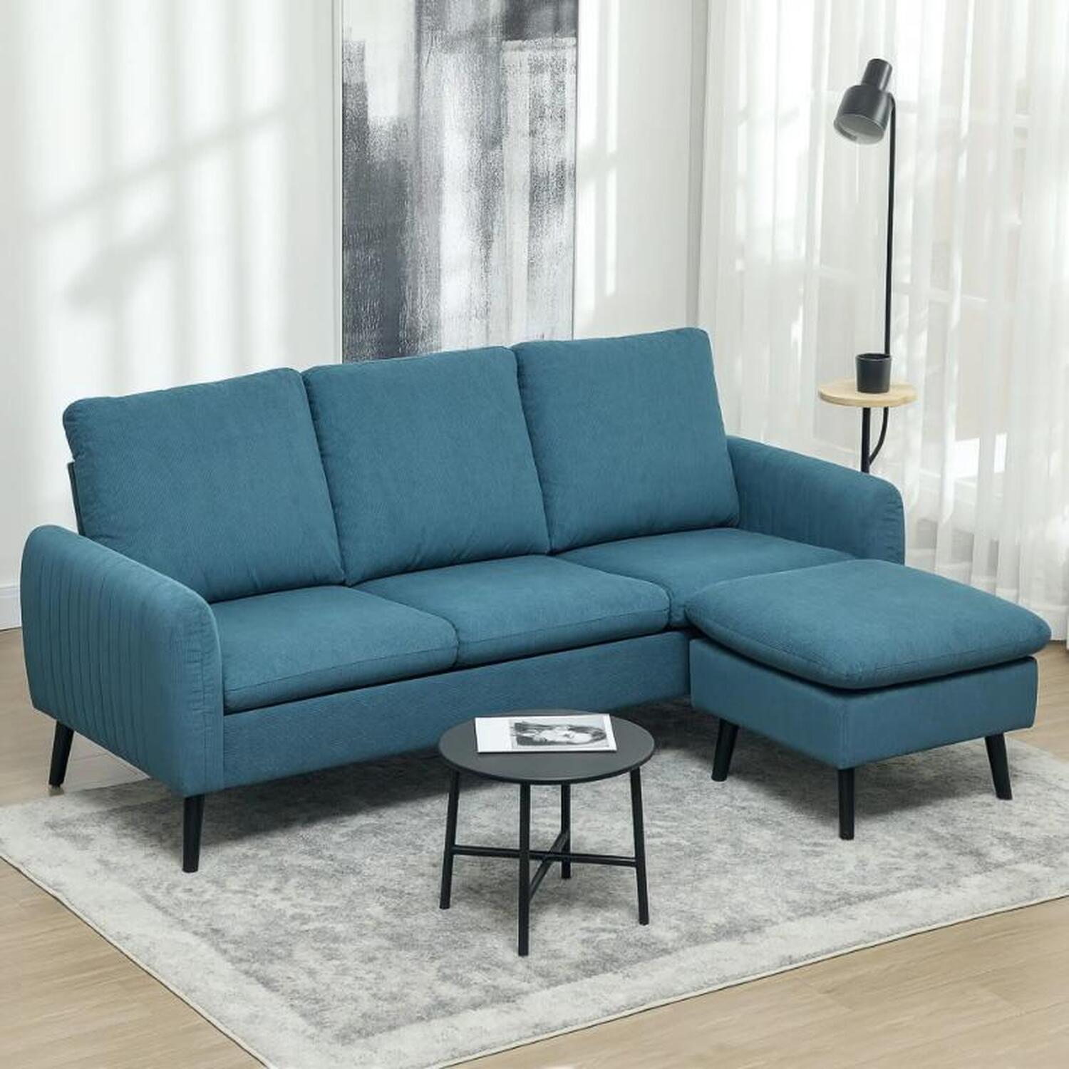 Corner Sofa With Reversible Chaise Lounge - Blue