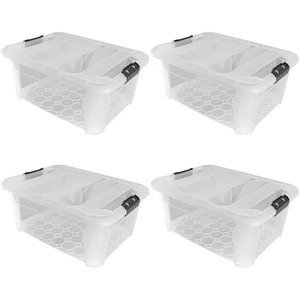 JVL Plastic Secure Clip Lidded Storage Box Set of 4