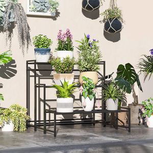 Outsunny 3-Tier Metal Plant Stand for Garden Balcony