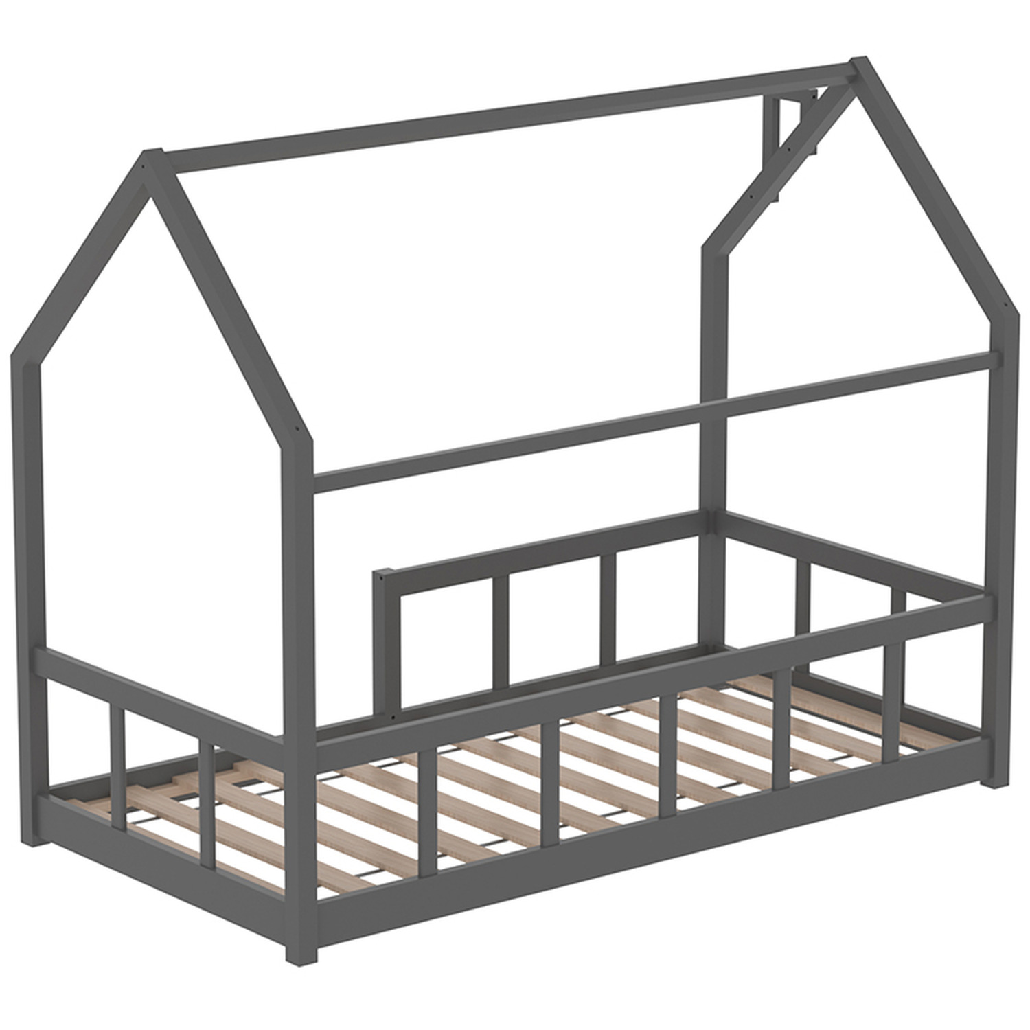 Children S Pine Wood Bed Frame With Safety Rails - Grey