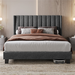 Dark Grey / King Yaheetech Upholstered Bed Frame with Channel Tufted Headboard shot 8065072