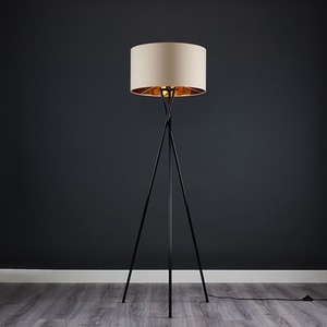 Camden Tripod Floor Lamp with Natural Metallic Inner Shade and Bulb