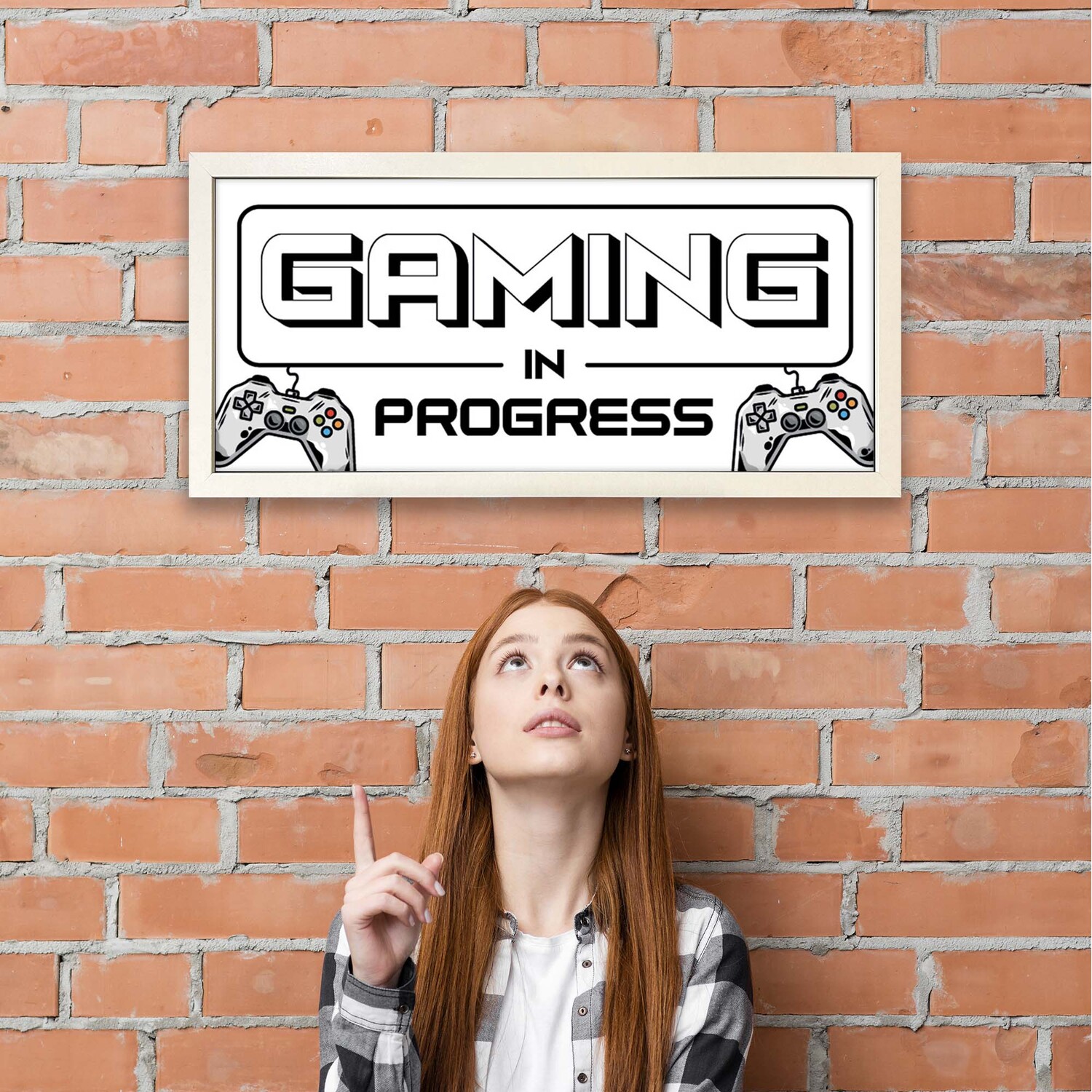 Wall Art Framed Print Kids Gaming In Progress - White
